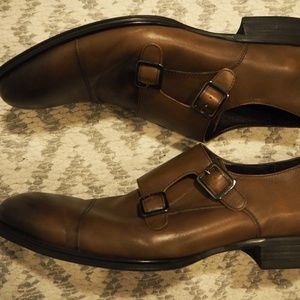Express leather cap toe double monk strap